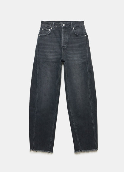 Washed Black Barrel Leg Jeans