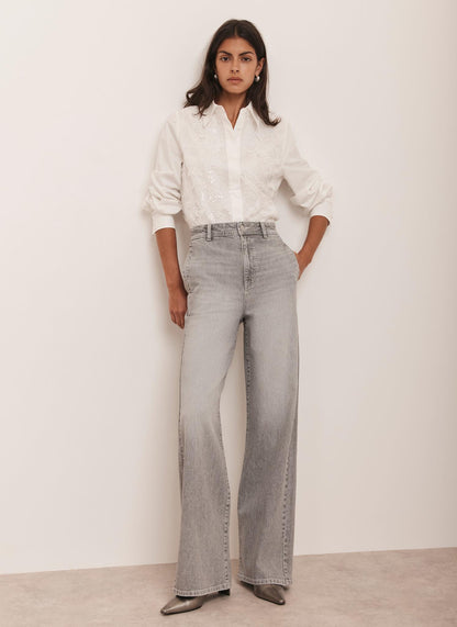Washed Grey Wide Jeans