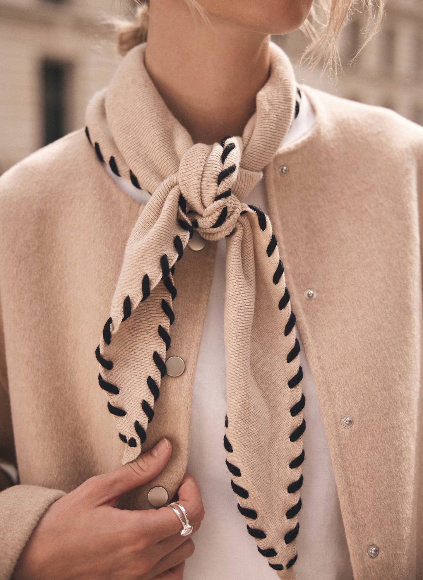 Neutral Whipstitch Triangle Neck Scarf