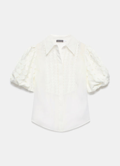 White Organza Puff Sleeve Shirt