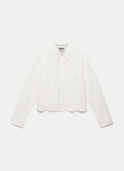 White Broderie Cropped Shirt