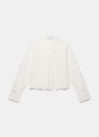 White Broderie Cropped Shirt