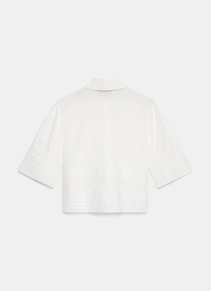 White Crochet Butterfly Trim Cropped Shirt