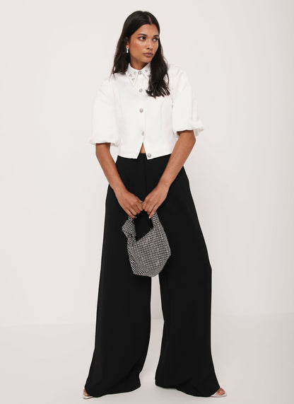 White Embellished Collar Cropped Shirt