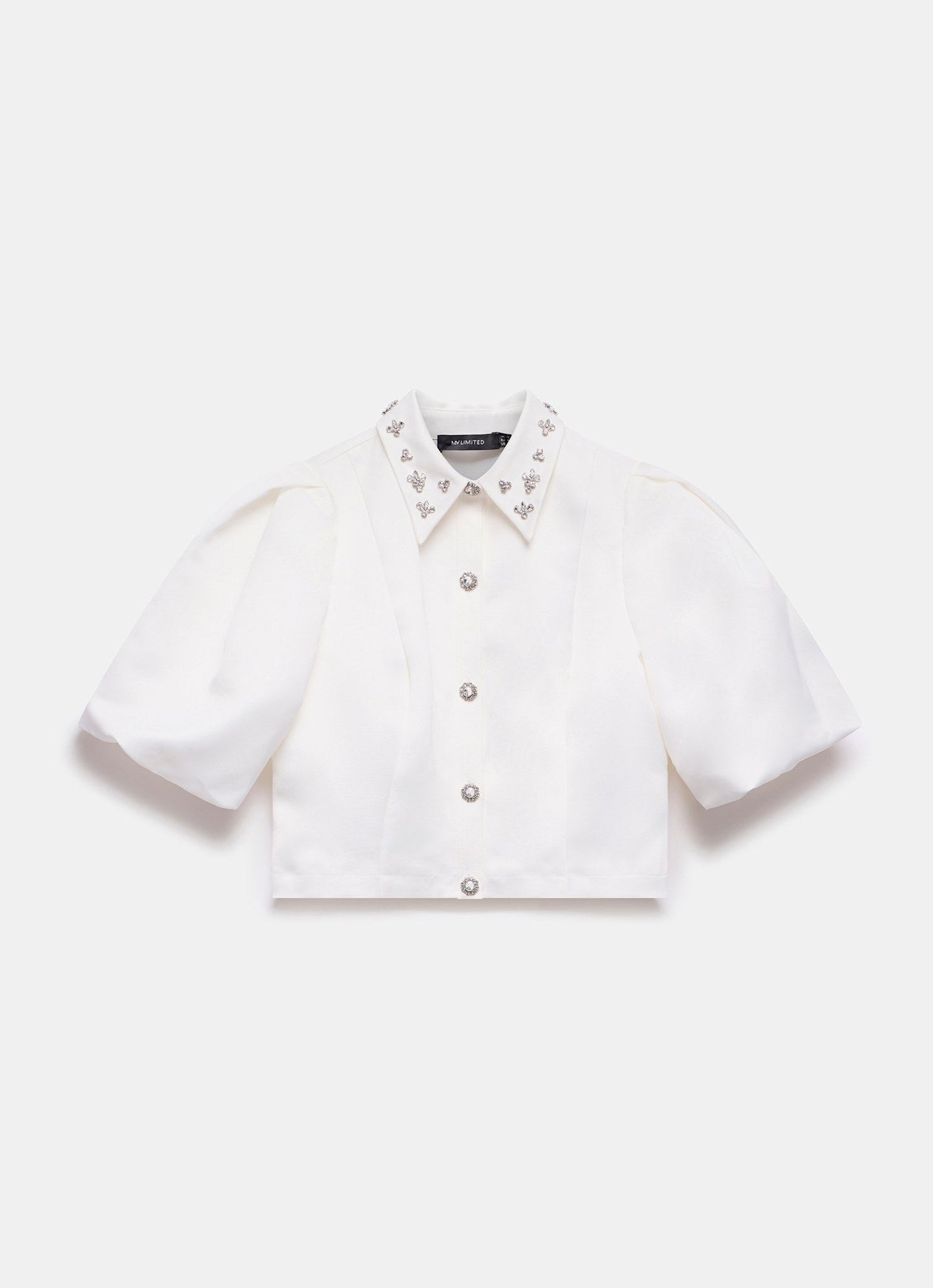 White Embellished Collar Cropped Shirt