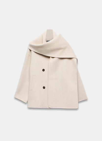Neutral Wool Blend Hand Finished Scarf Coat