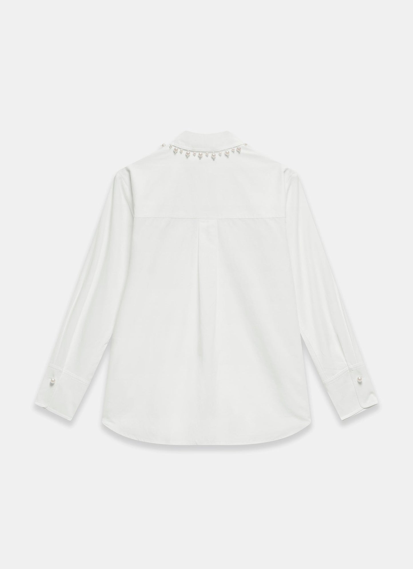 White Cotton Blend Pearl Collar Shirt