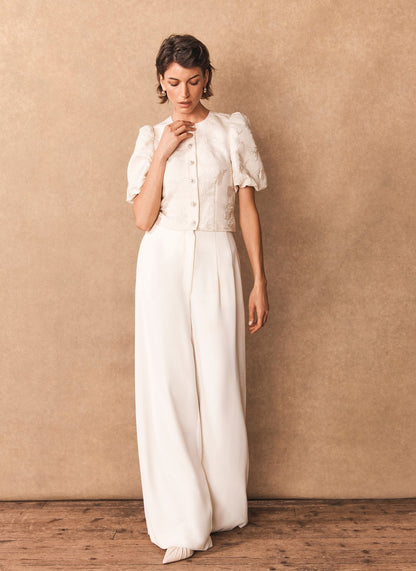 White Wide Leg Darted Trousers