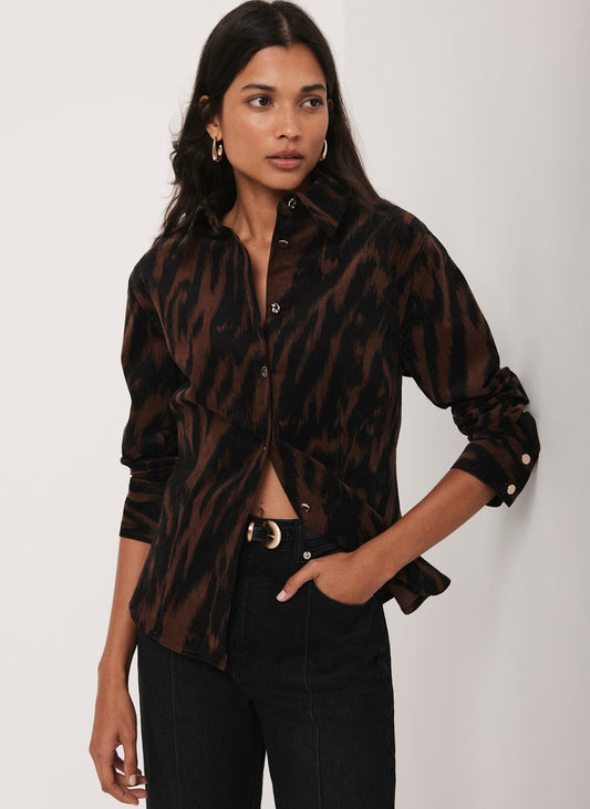 Brown Zebra Print Corduroy Shirt