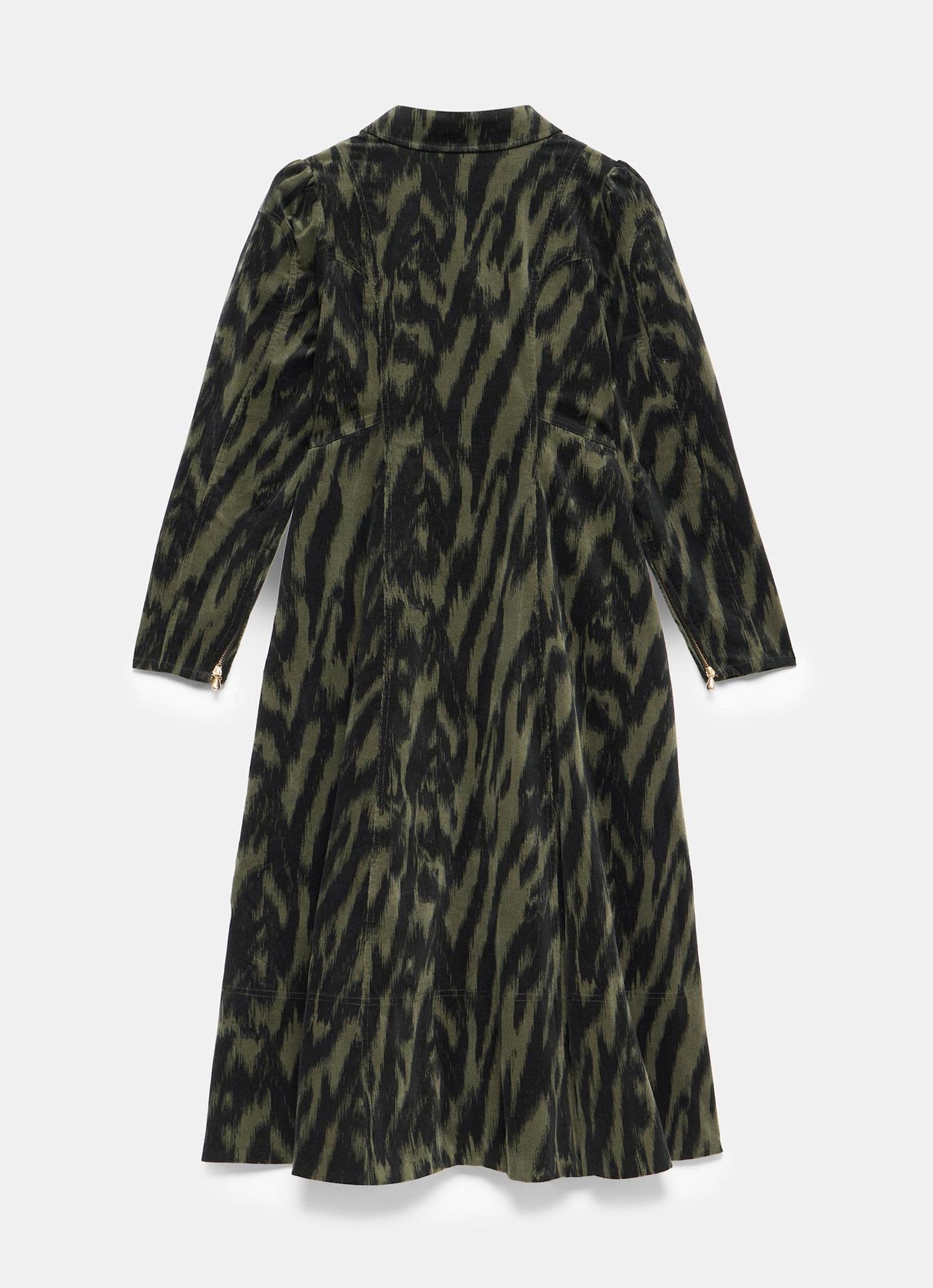 Khaki Zebra Print Corduroy Midi Dress