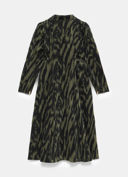 Khaki Zebra Print Corduroy Midi Dress