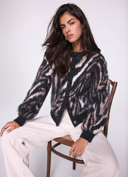 Neutral Zebra Knit Cardigan