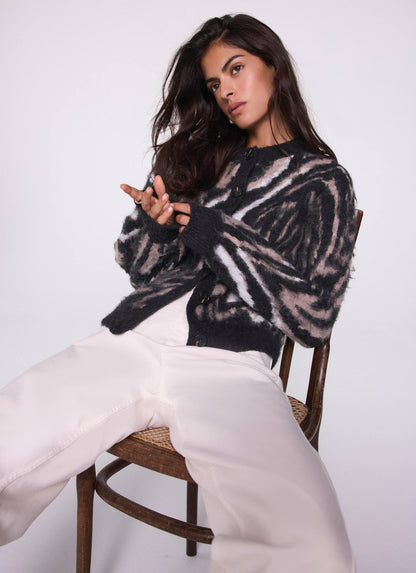 Neutral Zebra Knit Cardigan